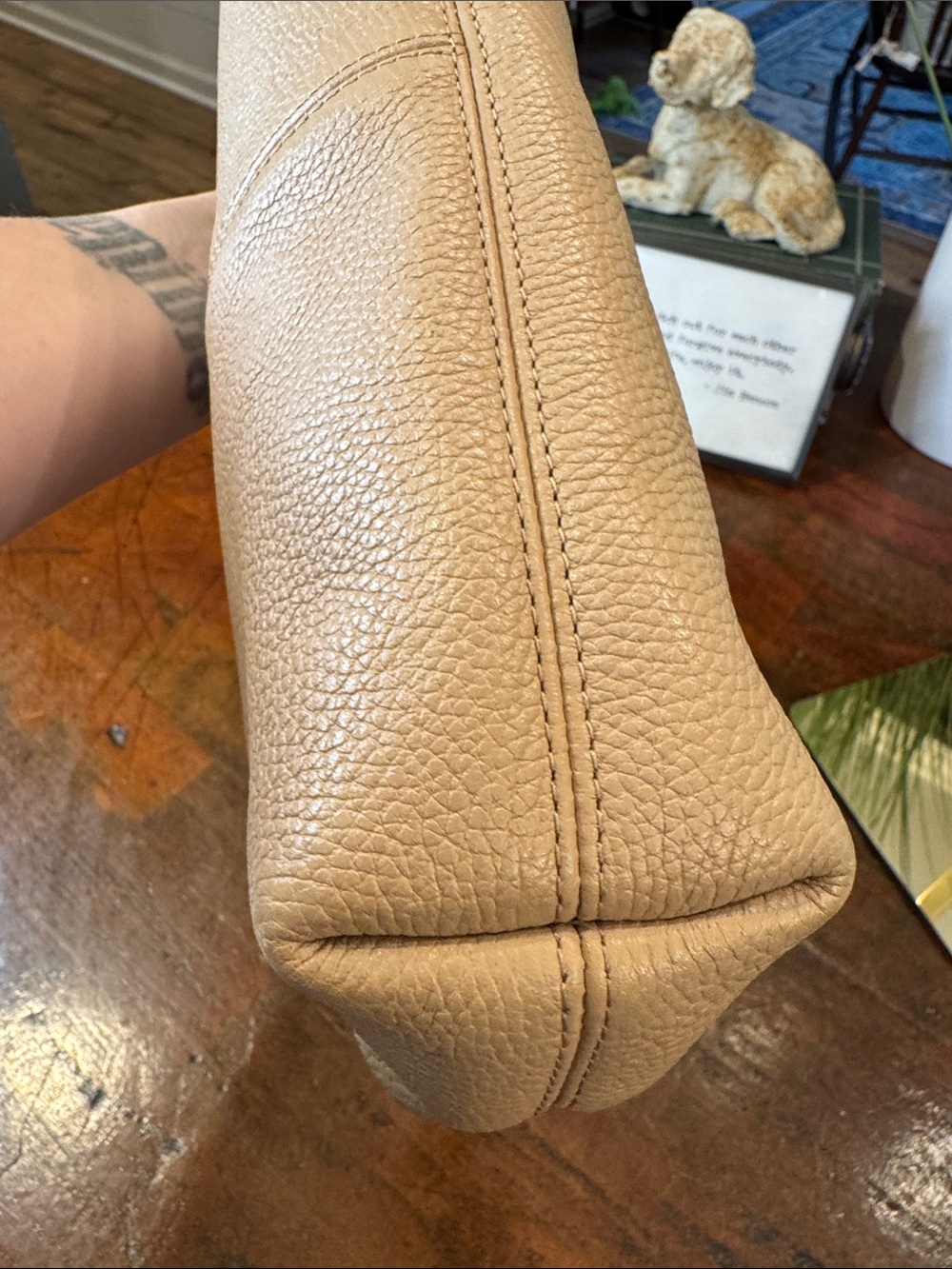 Coach Pebble Leather Shoulder Bag in Light Tan with Floral Scarf - Picture 7 of 15
